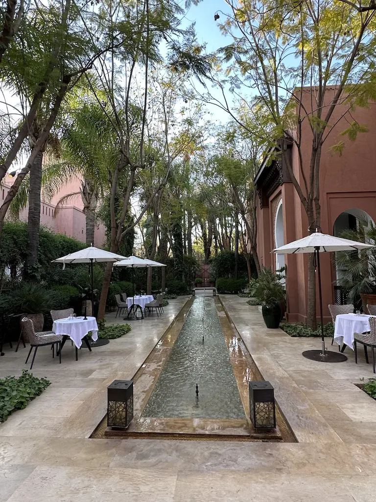 The medina plan for the Royal Monsour Hotel in Marrakech, Morocco, reveals quiet alleyways and water features.