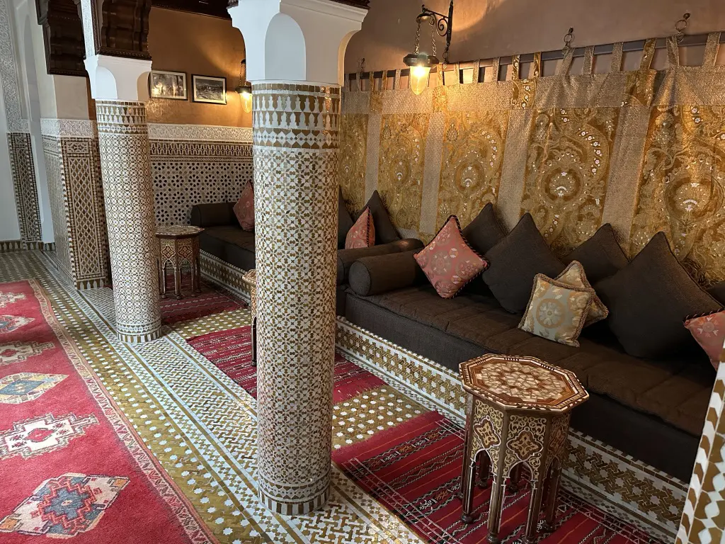 One of several elaborately designed nooks in our riad at the Royal Mansour in Marrakech, Morocco