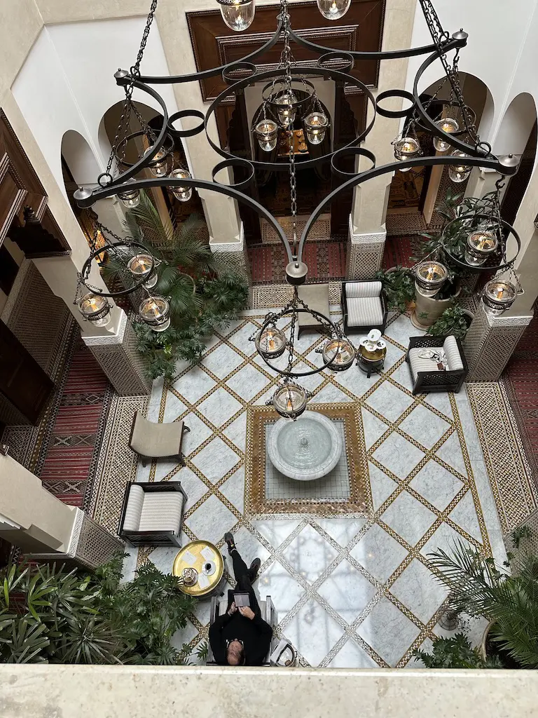 The central courtyard of our three-bedroom riad at the Royal Mansour in Marrakech, Morocco