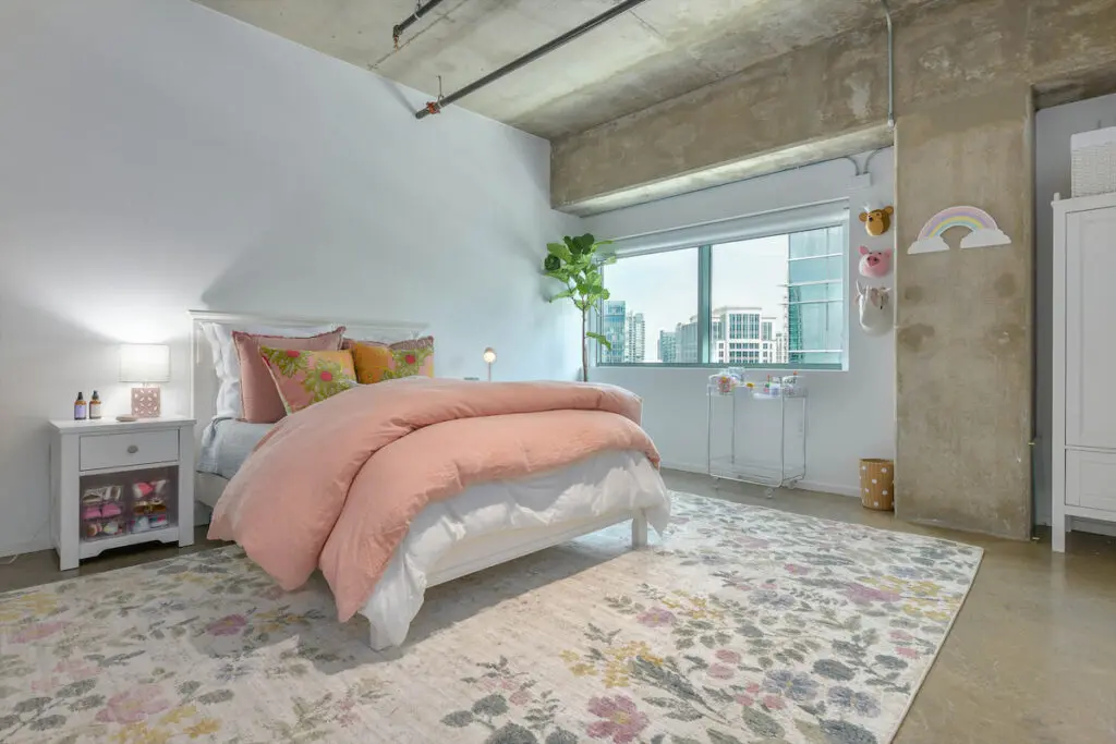 A cheery girl's room in Uptown Dallas. 