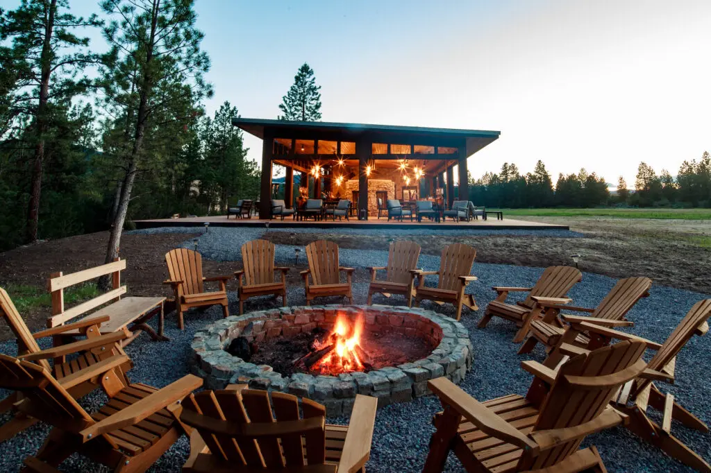 Each of the campsites at Paws Up has a dining pavilion and outdoor fire pit. (Photo by Stuart Thurlkill)