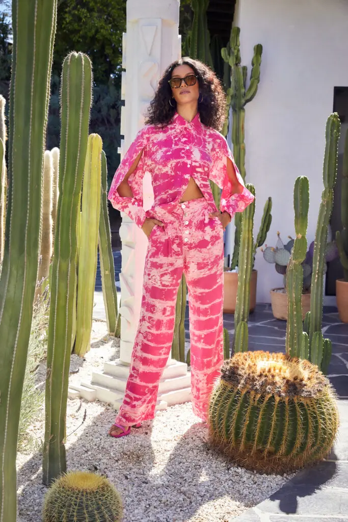 Barbie fashion is very real and here. R.G. Kane Ceres Shirt, $260, worn with the Tate Trouser, $260, inspiring Barbiecore fashion 
