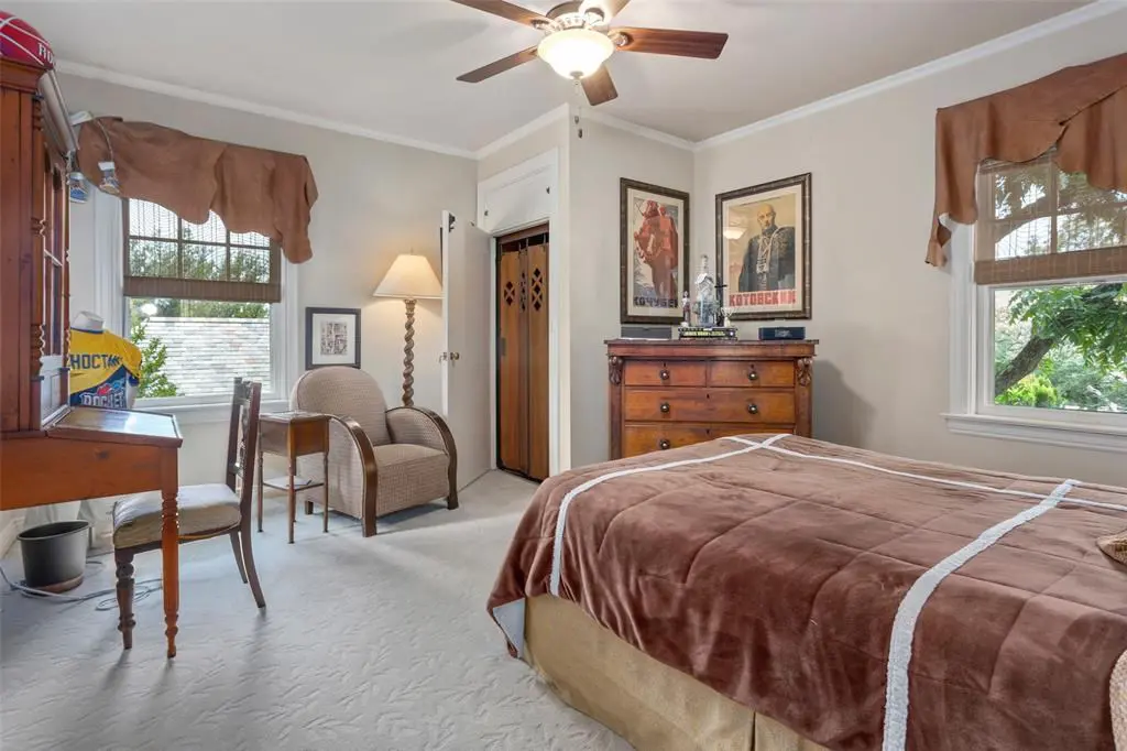  The home's hidden elevator is a unique detail for a home of this era.