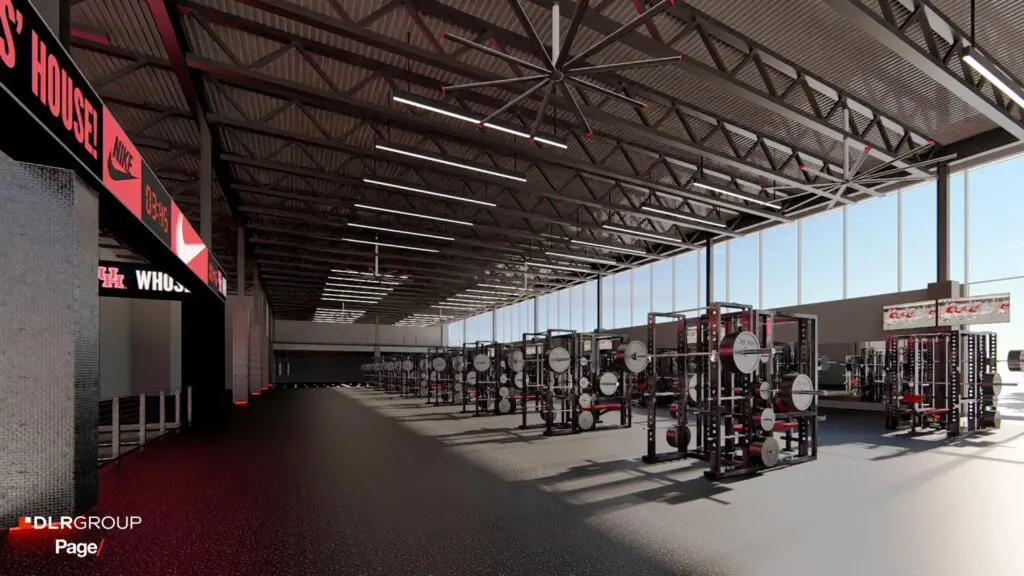 The new University of Houston football operations headquarters will include a state-of-the-art weight room. (Courtesy UH Athletics)