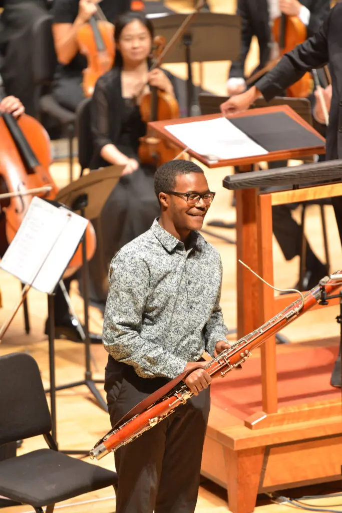 Mitchell-Hogg winner Xayvion Davidson performs with the TMF Orchestra at the Texas Music Festival (Photo by Jeff Grass)