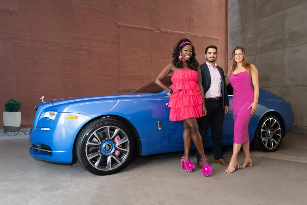 Jenna Doyle, Ryan Brenkus, Jessica Gaddis at the Barbie-inspired pool party at Brava,Hines' downtown residential high rise.
