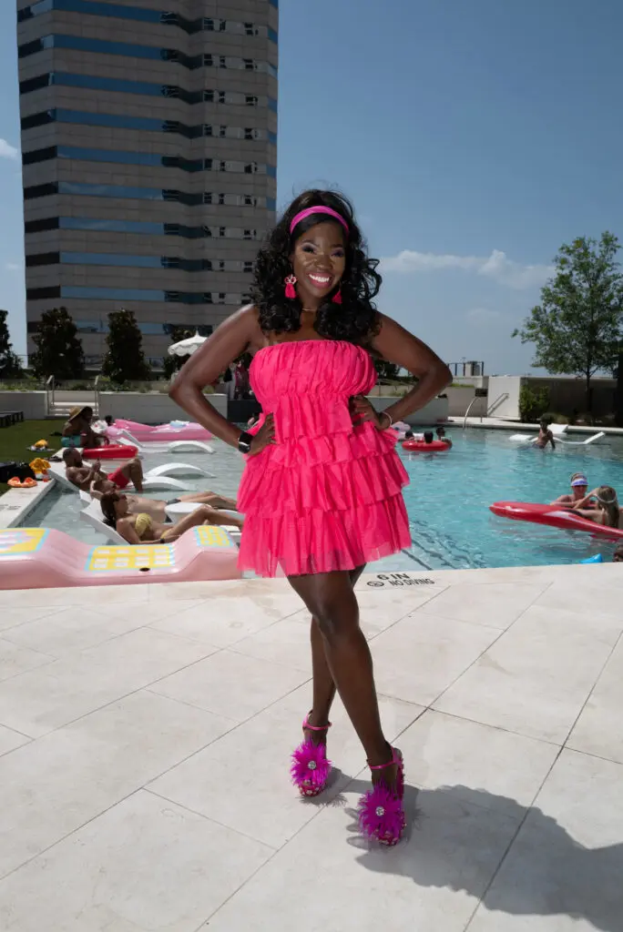 Jessica Gaddis at the Barbie-inspired pool party at Brava, the downtown residential high rise.