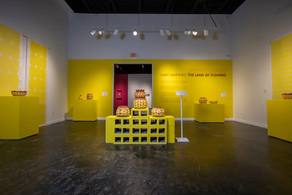 The color yellow is the star of the show in Gabo Martinez's “The Land of Flowers” at Houston Center for Contemporary Craft (Photo by Katy Anderson)