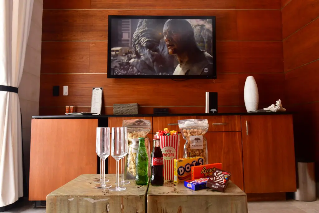 Kick back and enjoy Summer Movie Nights in a private pool cabana.