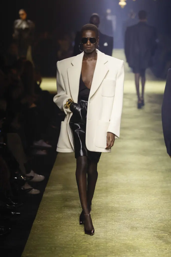Power proportions take center stage at the Saint Laurent Winter 2023 show.