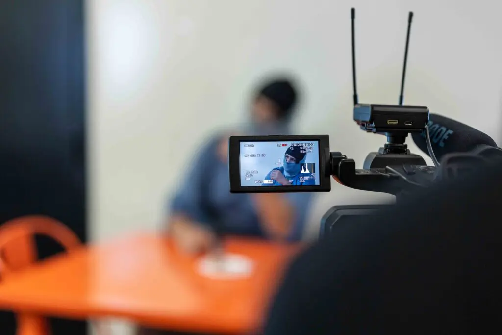 Behind the scenes of "Border Life" during the spring 2023 filmmaking residency with the Juvenile Probation Department (Photo by Jonathan Myers)