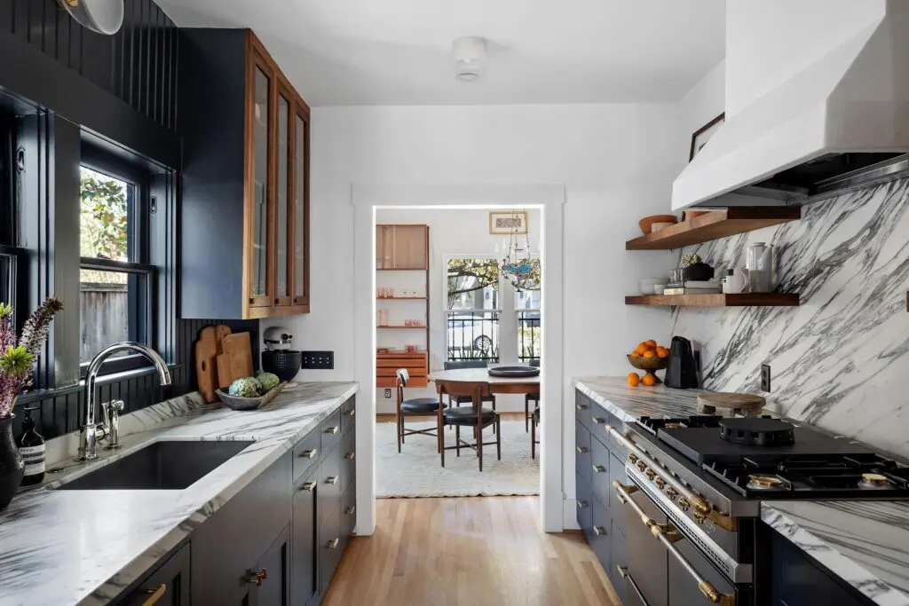 The kitchen at 1635 Hawthorne in Houston's Montrose neighborhood is a masterpiece of design. (Photo by Josh Gremillion for Martha Turner Sotheby's International Realty )