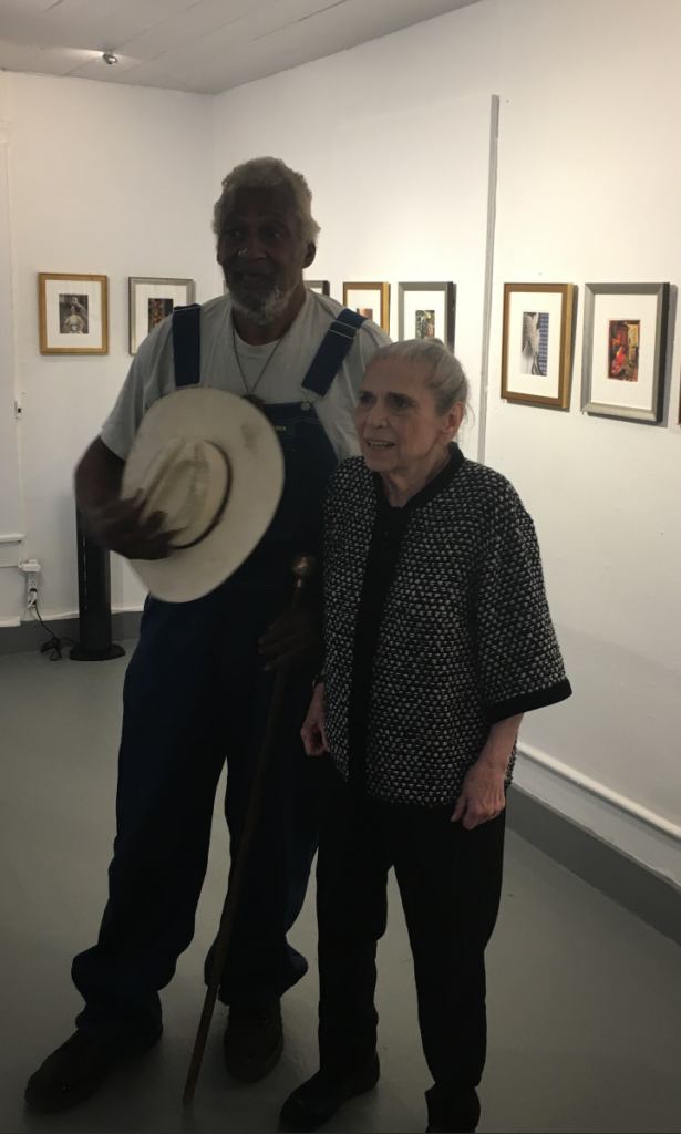 Jesse Lott, pictured with the late Ann Harithas at her 2014 show, "Memory," at D.M. Allison Gallery, Houston. Harithas, owner of Galerie Ann and director of Robinson Gallery, championed Lott and his art. Harithas, along with her husband, the late Jim Harithas, founded the Station Museum of Contemporary Art. (Courtesy Angelbert Metoyer)