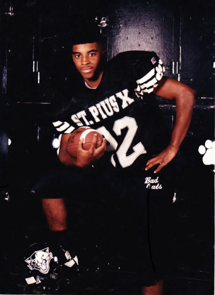 Artist El Franco Lee II played the running back and outside linebacker position on the varsity football team for St. Pius X High School in Houston. (Courtesy El Franco Lee II)