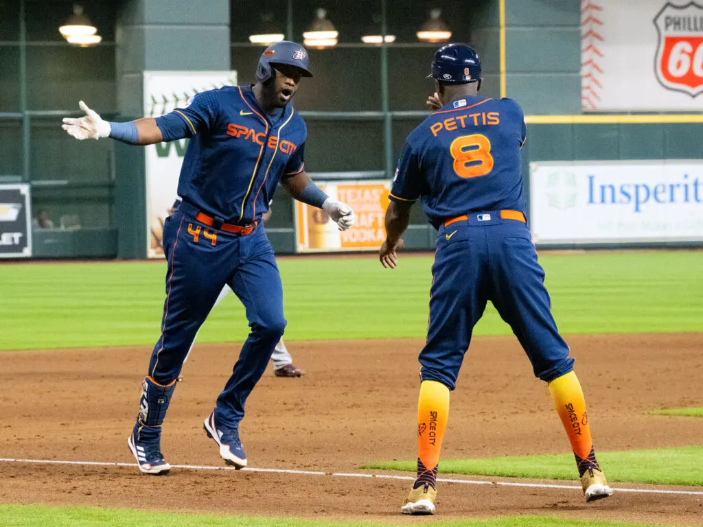 Houston Astros star Yordan Alvarez isn't afraid to celebrate or show his emotions. (Photo by F. Carter Smith)