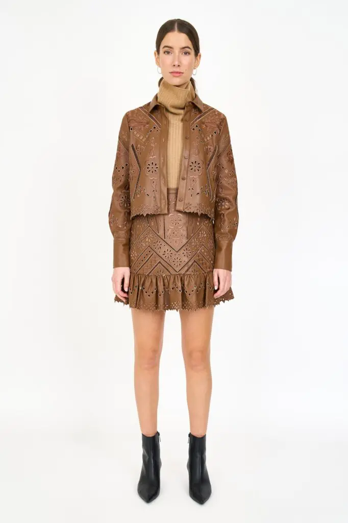 Christy Lynn vegan leather ensembles in the fall collection. (Photo by Jordan Geibel)