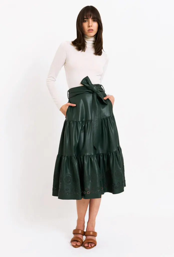 Christy Lynn vegan leather ensembles in the fall collection. (Photo by Jordan Geibel)