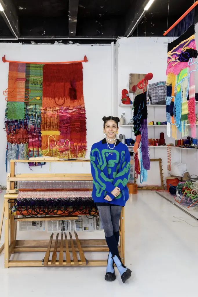 Desire Moheb-Zandi in her studio, 2022. The artist shows at Dio Horia. (Courtesy Dio Horia. Photo by Maurine Tric)