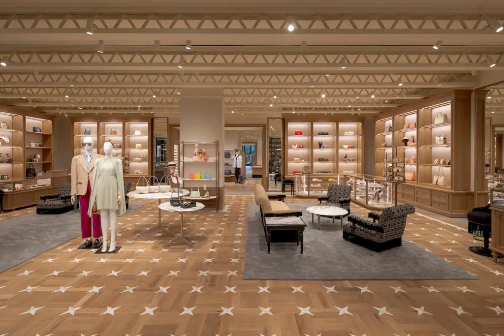 Custom flooring and worldly antiques at the new Dallas Gucci store in NorthPark Center. 