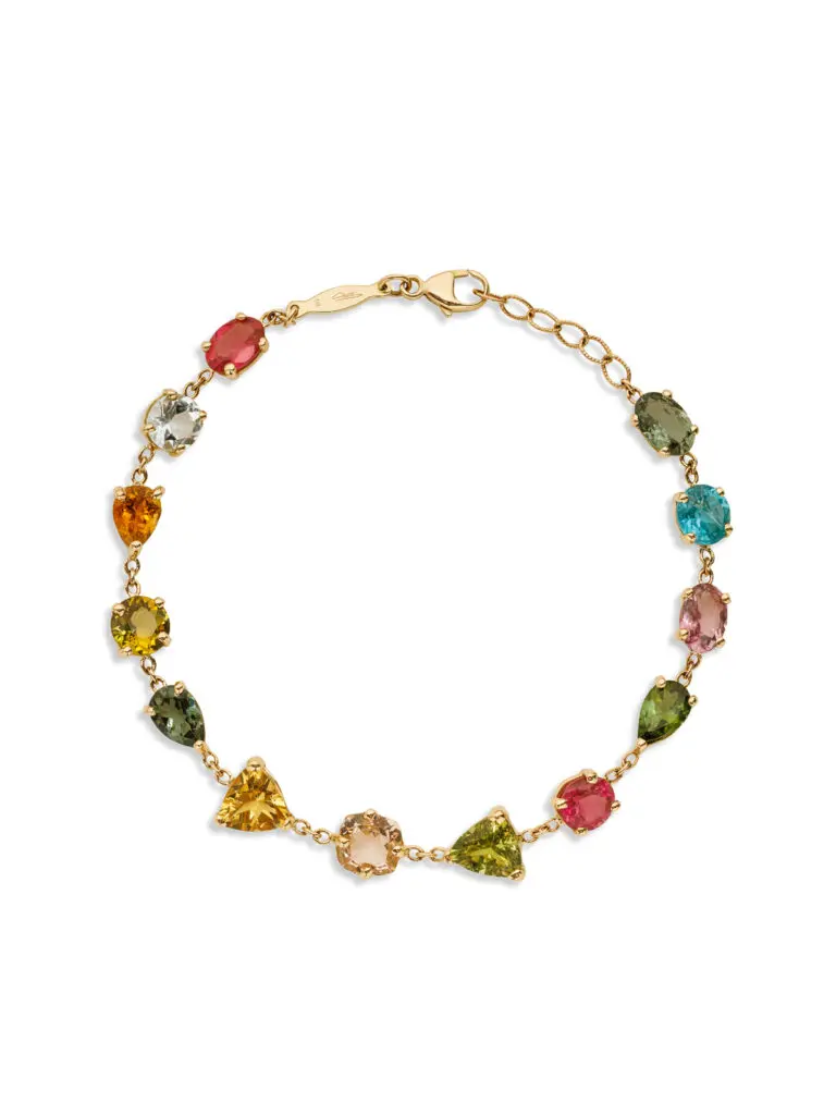 This stunning bracelet by Jacquie Aiche features 13 multi gemstones on Jacquie's signature chain.