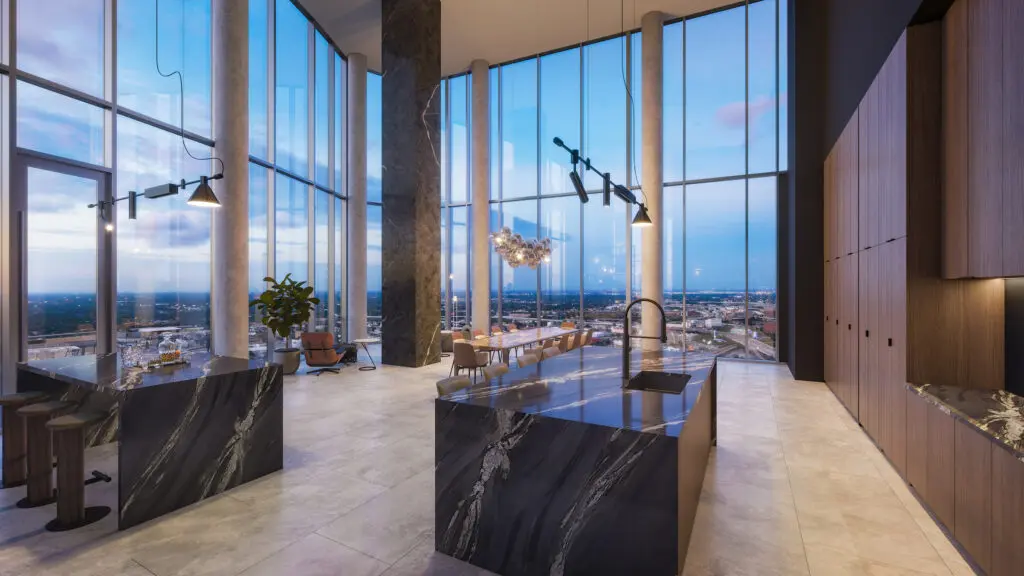 Renderings of Penthouse 3501 in Residences at The Allen as imagined by DC Partners founder and CEO Roberto Contreras and Chelsea Arrellano, DC Partners director of interiors.
