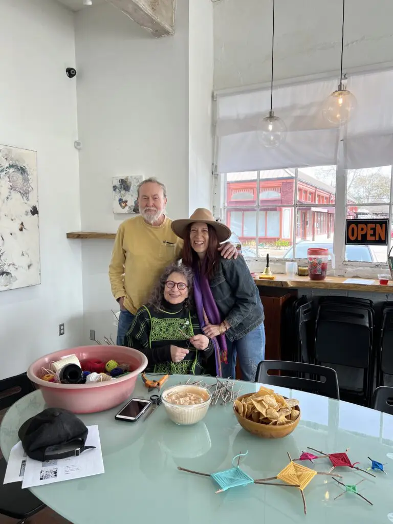 A typical Saturday in the Houston Heights: "Captain" Wayne Gilbert, featured artist Susan Plum, Catherine D. Anspon, at G Spot Contemporary Art Space, February 2023.