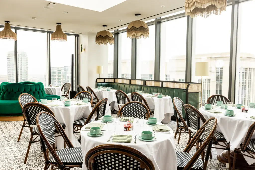 Rooftop restaurant Leonie's offers a robust selection of sandwiches and salads to match its views. (Photo by Kathy Tran)