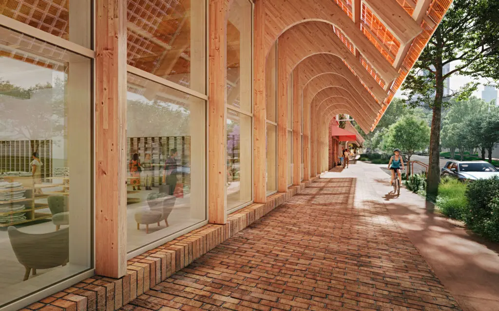 Mass timber will be employed throughout the Sixth&Blanco project in Austin's Clarksville neighborhood. (Renderings from Herzog & de Meuron)