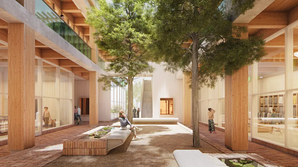 One of several courtyards at the upcoming Sixth&Blanco mixed-use development in Austin's Clarksville neighborhood. (Renderings from Herzog & de Meuron) 