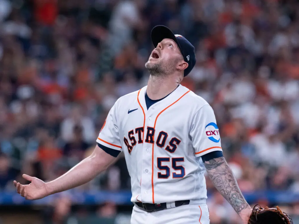 Astros closer Ryan Pressly knows that sometimes you've just got to look to the heavens.  (Photo by F. Carter Smith)