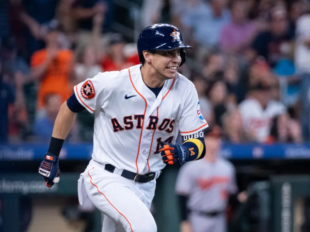 The Astros' do-anything Mauricio Dubon knows he's won the game. (Photo by F. Carter Smith)