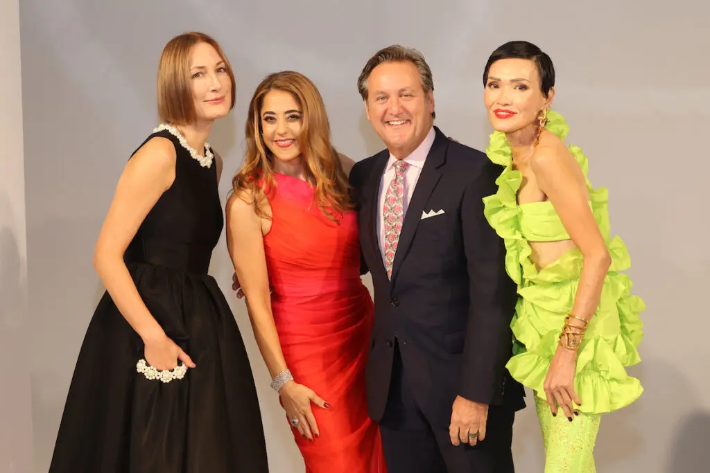 Honorees Tatiana Massey, Kristina Somerville and Duyen Nguyen with Neiman Marcus' Preston Antonini at the PaperCity Philanthropy in Fashion  Houston Best Dressed luncheon. (Photo by Priscilla Dickson)