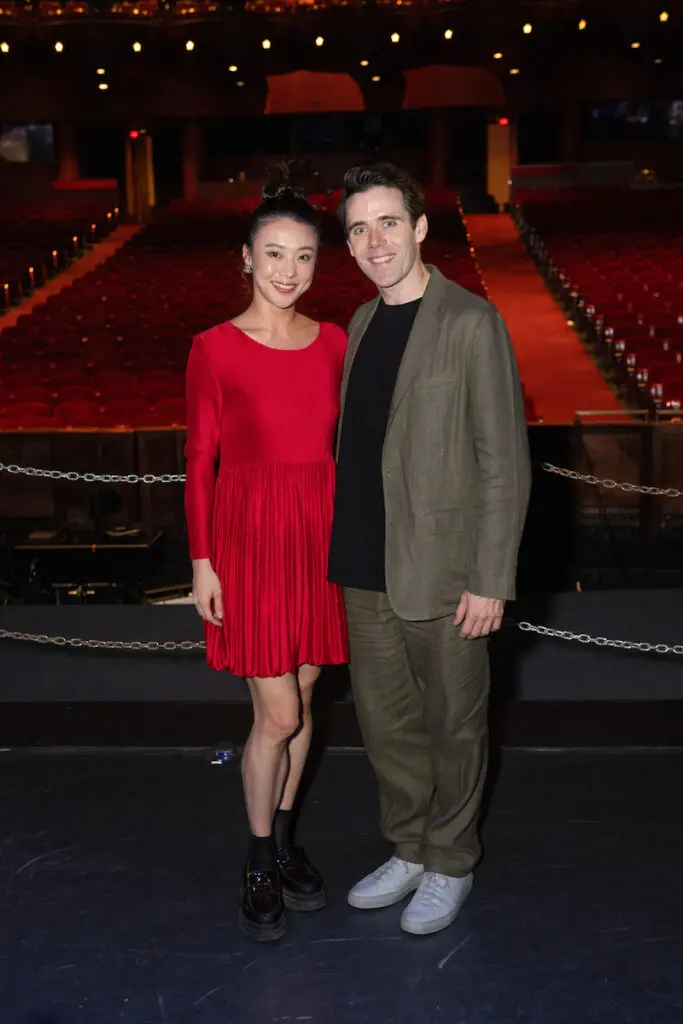 Chae Eun Yang, Connor Walsh on stage at Wortham Theater Center for Houston Ballet's Opening Night Dinner. (Photo by Wilson Parish)