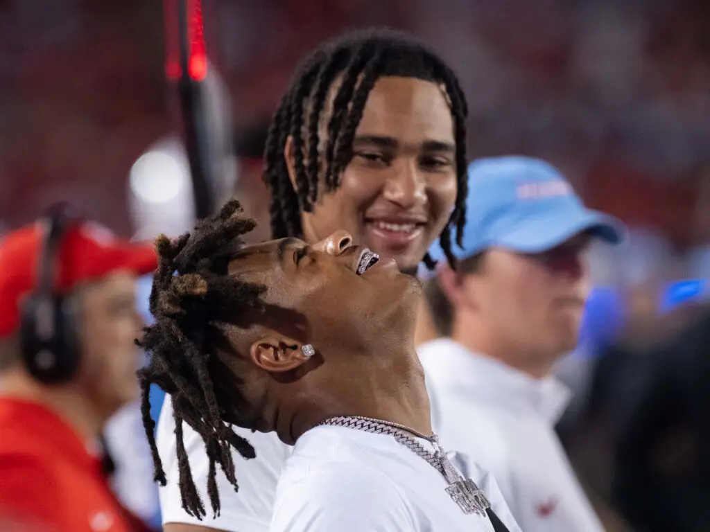 Former UH receiver Tank Dell had CJ Stroud entertained at the Cougars' season opener. (Photo by F. Carter Smith)