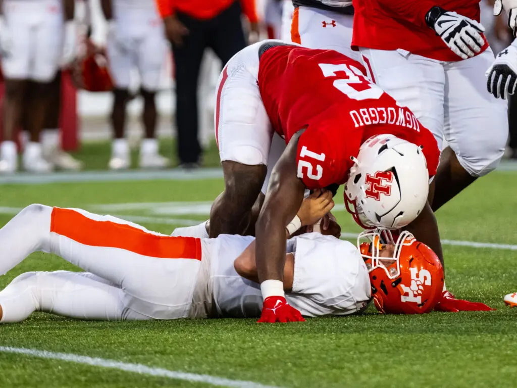 University of Houston edge rusher David  Ugwoegbu can wreak havoc on opposing offenses. (Photo by F. Carter Smith)