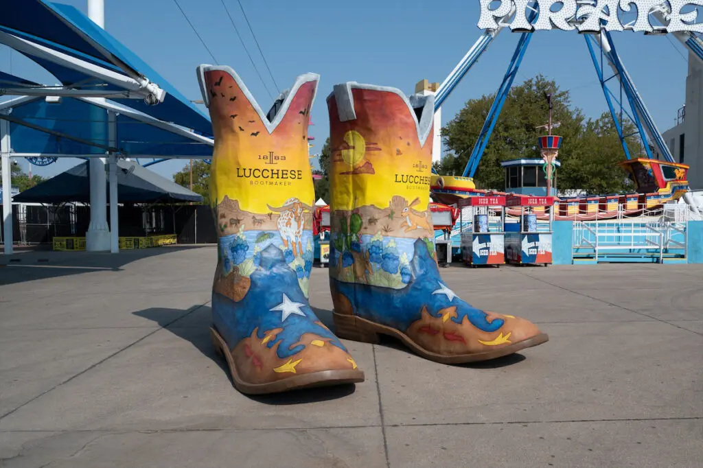 Big Tex’s new boots, designed by Lucchese in partnership with local artist Jessica Bonilla.