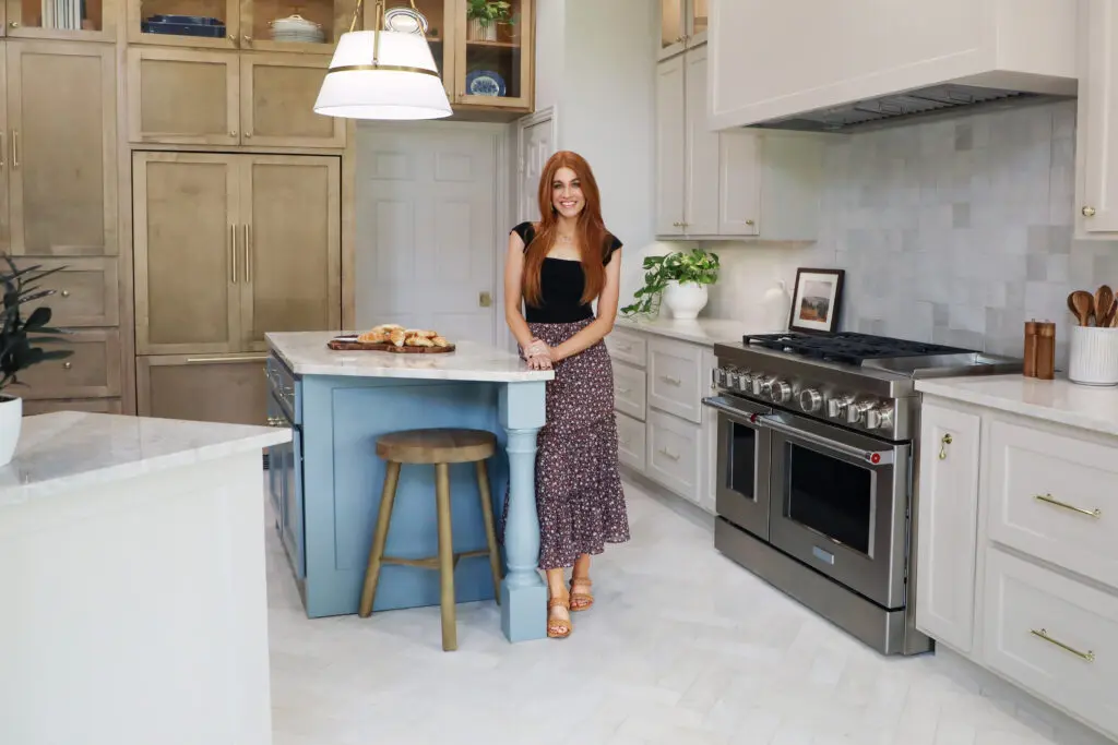 Jenn Todryk in the Arguson family's newly renovated kitchen on No Demo Reno. (Photo by HGTV)