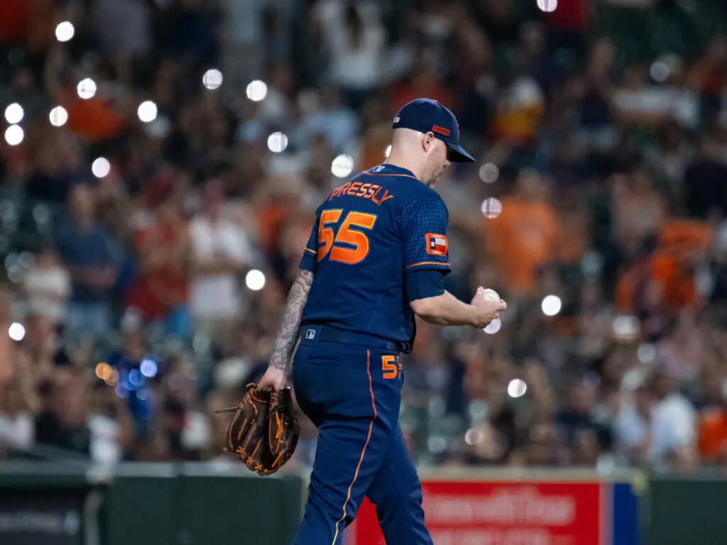 Astros closer Ryan Pressly usually comes through in October. (Photo by F. Carter Smith)