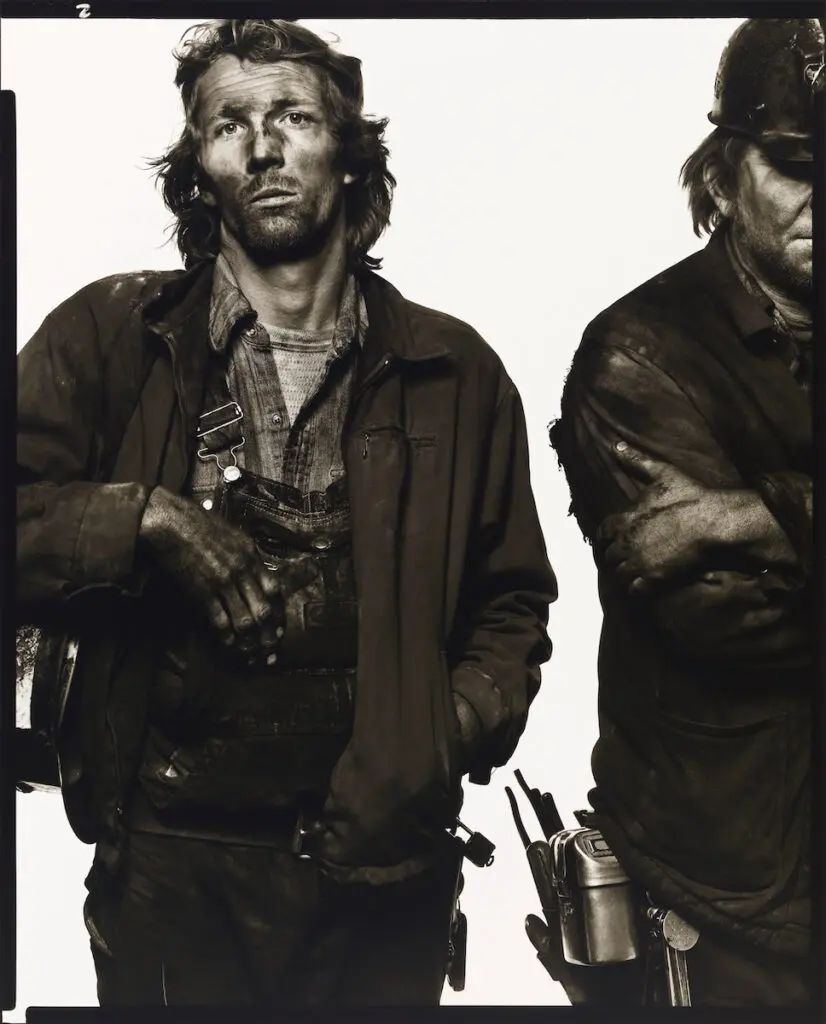 Richard Avedon’s Gary Polson, Alvin Rowley, coal miners, Somerset, Colorado, 12/18/79. (AMON CARTER MUSEUM OF AMERICAN ART, FORT WORTH; © THE RICHARD AVEDON FOUNDATION) 