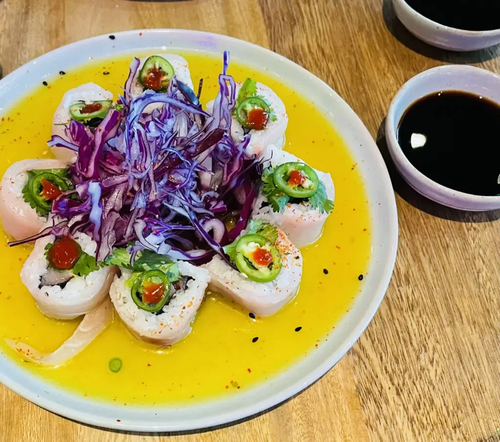 Behold the Frida roll at Quince served on a mirror of citrus sauce for a Latin twist. This is one of Fort Worth's Best Sushi Restaurants. (Photo by Courtney Dabney)