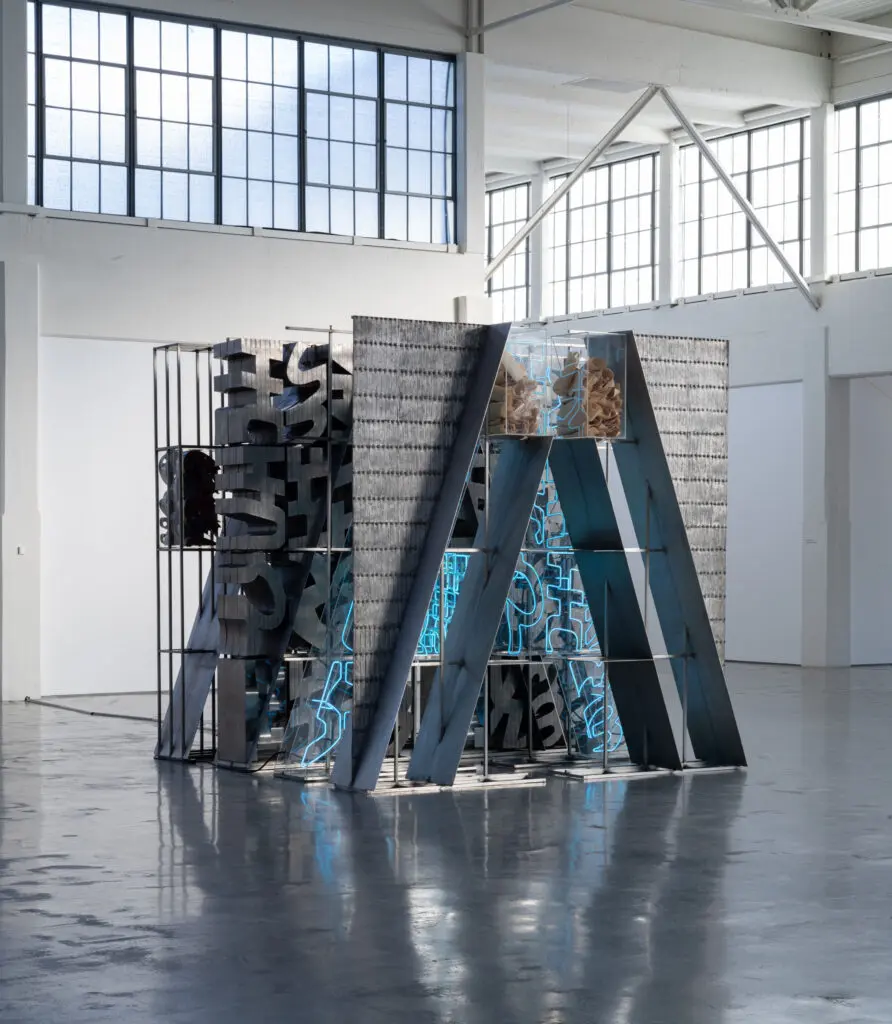 Chryssa's "The Gates to Times Square," 1964-1966, at Buffalo AKG Art Museum. (© The Estate of Chryssa, National Museum of Contemporary Art Athens. Photo by Bill Jacobson Studio, New York, courtesy Dia Art Foundation)