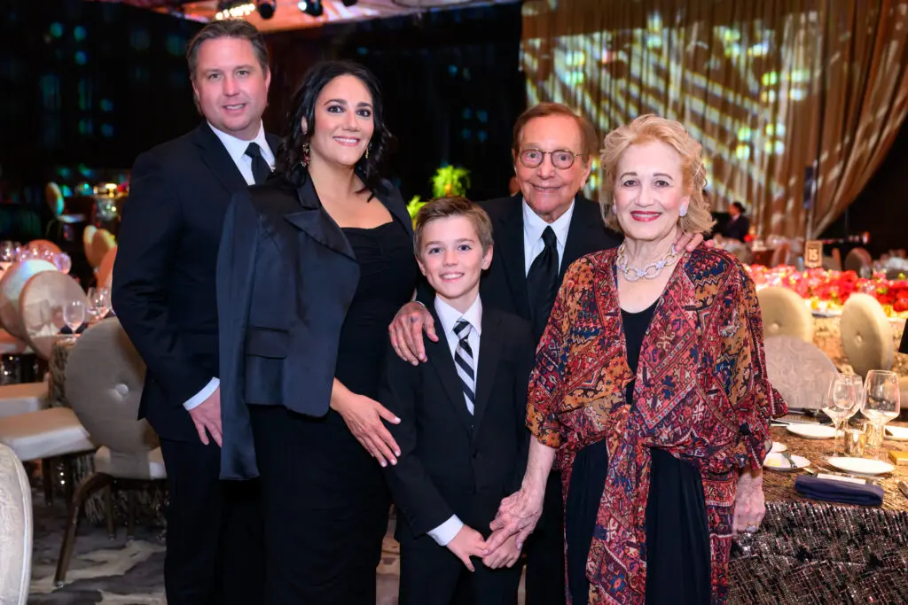 Todd Forrester & Kelli Kickerillo with their son, Kick, and her parents, Vincent & Mary Kickerillo at Texas Heart Institute's 'The Supper Club' gala at The Post Oak Hotel. (Photo by Michelle Watson)