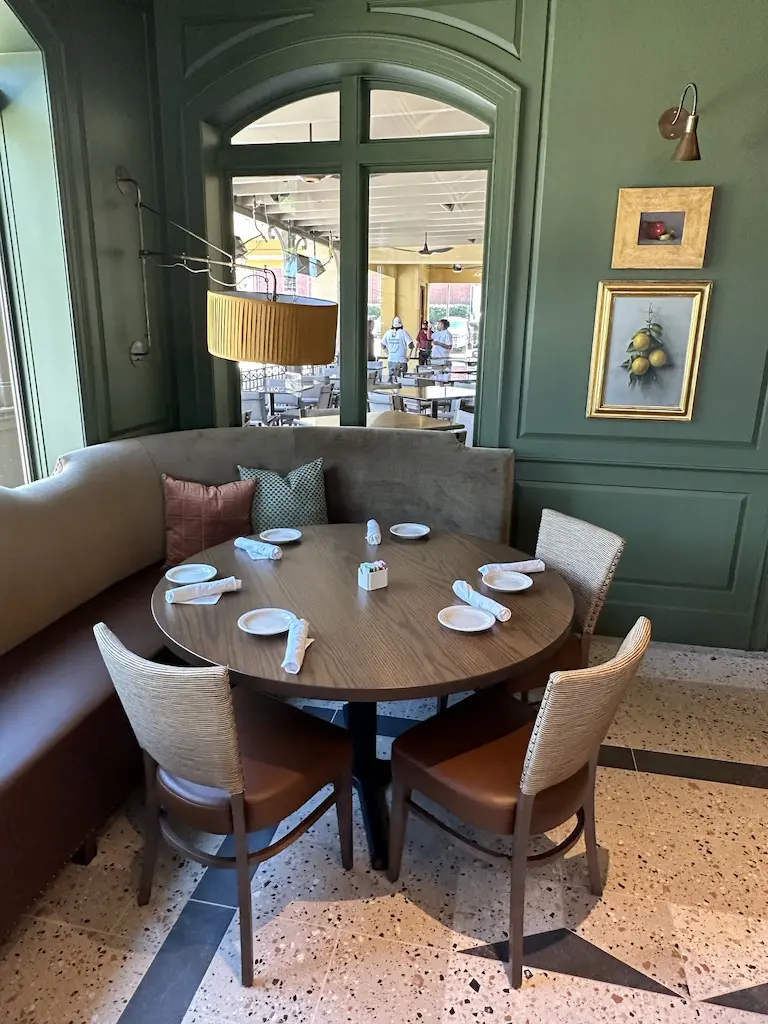 Banquette seating is a new element in both of the remodeled rooms at Carrabba's on Kirby. (Photo by Shelby Hodge)