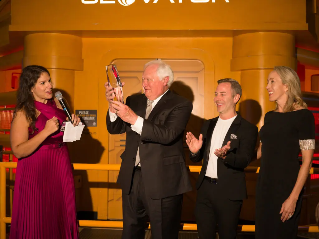 Receiving the Pillars of the Arts Award on behalf of Greenwood King George Sutherland, Jeremy Fain, Rachel Rossen at ROCO's 11th annual Revelry Gala (Photo by Daniel Ortiz)