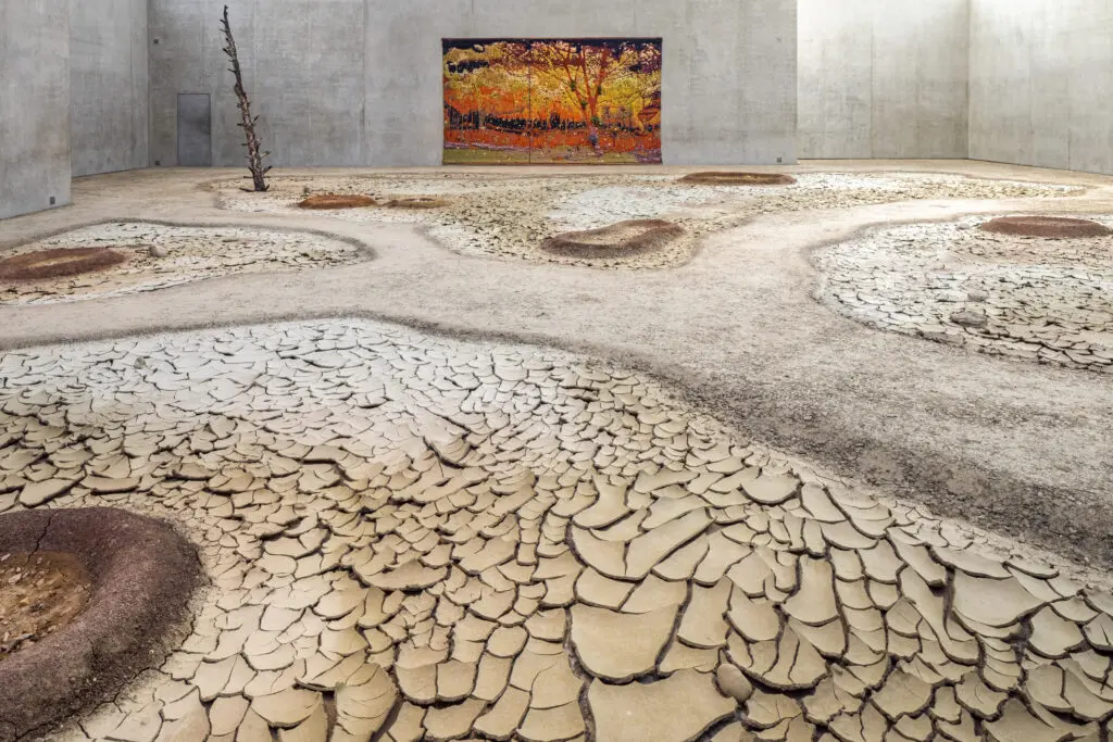 Otobong Nkanga's "Unearthed - Sunlight," 2021. This installation appeared in Nkanga's solo exhibition "Unearthed" (2022) at Kunsthaus Bregenz, an art museum located in Bregenz, Austria. (Photo by Markus Tretter. Courtesy Nasher Sculpture Center)
