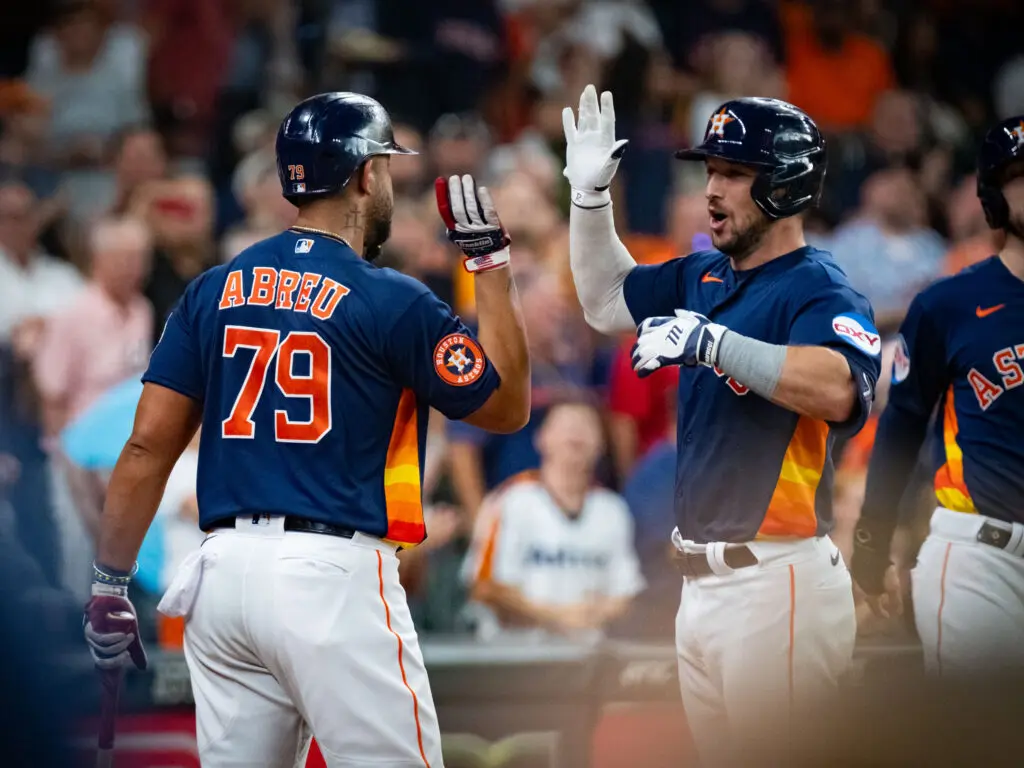Houston Astros' free agent signee Jose Abreu fit right into this championship team's culture with guys like Alex Bregman. (Photo by F. Carter Smith)