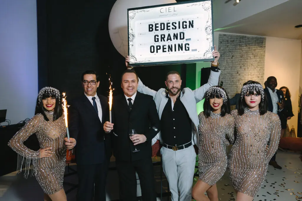 Marcelo Saenz & Adrian Dueñas are joined by Daniel Crocker and Ciel dancers during the sparkling finale of BeDESIGN's 10th anniversary celebrating the grand opening of the final phase of the 20,000 square foot showroom. (Photo by Johnny Than)