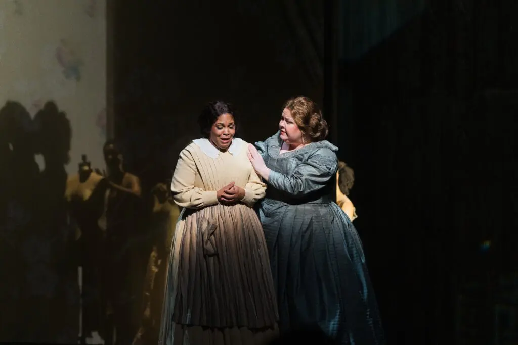 Intelligence stars Janai Brugger as Mary Jane Bowser and Jamie Barton as Elizabeth Van Lew. (Photo by Michael Bishop)