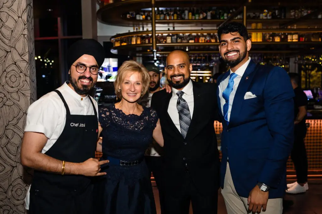 Chef Jassi Bindra, Barbara Feigin,  Preet Singh and Paul Singh make the scene in a special night at Amrina. (Photo by Duc Vo for Jenny Antill Photography)