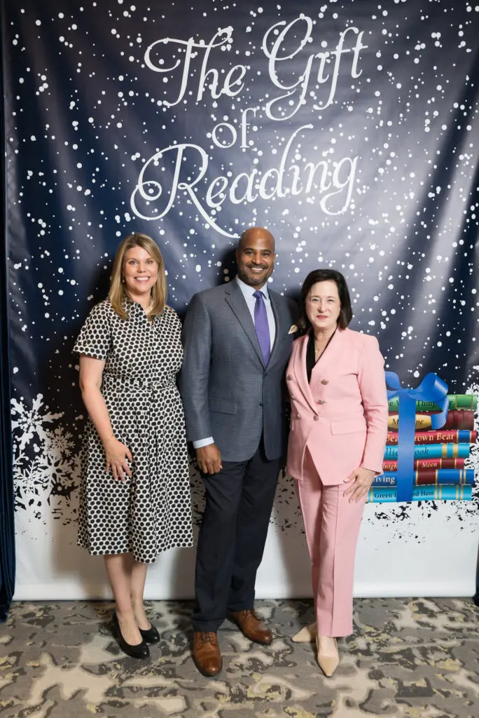 Claudia Kreisle, Alvin Abraham, Anne Neeson at the Barbara Bush Houston Literacy Foundation Power of Literacy Luncheon. (Photo by Daniel Ortiz)